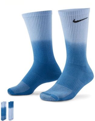 Nike Everyday plus cushion 2 pack crew socks in blue ombre