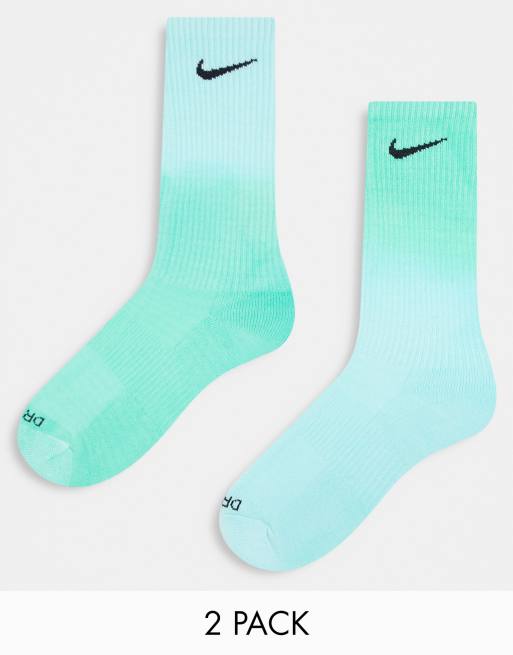 Nike Everyday Plus Cushioned 2 pack dip dye crew socks in blue