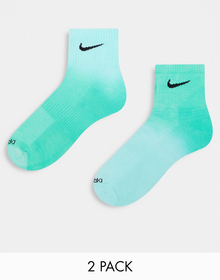 Nike Everyday Plus Cushioned 2 pack socks in turquoise green-Multi