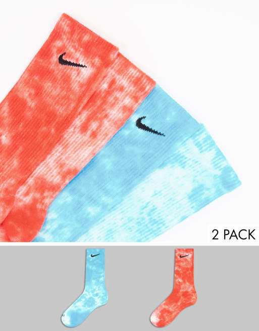 Nike Everyday Plus Cushioned 2-pack tie dye crew socks in blue and red