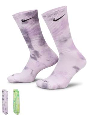 Nike Everyday Plus Cushioned 2 pack tie dye crew socks in purple