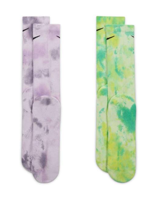Nike Everyday Plus Cushioned 2 pack tie dye crew socks in purple, 3 of 3