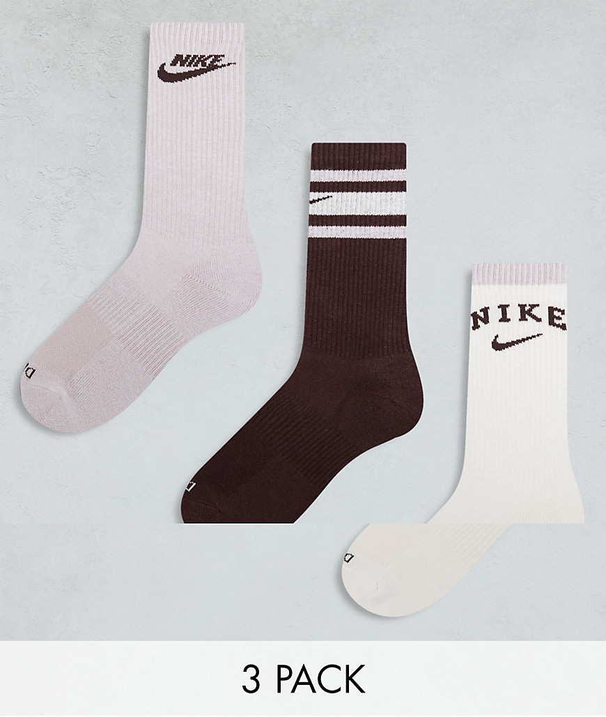 Nike Everyday Plus Cushioned 3 pack crew socks in multi-Brown