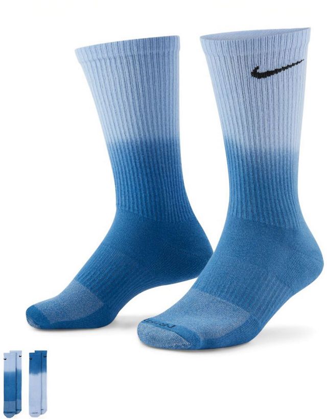 Nike Everyday Plus Cushioned dip-dye 2 pack crew socks in blue