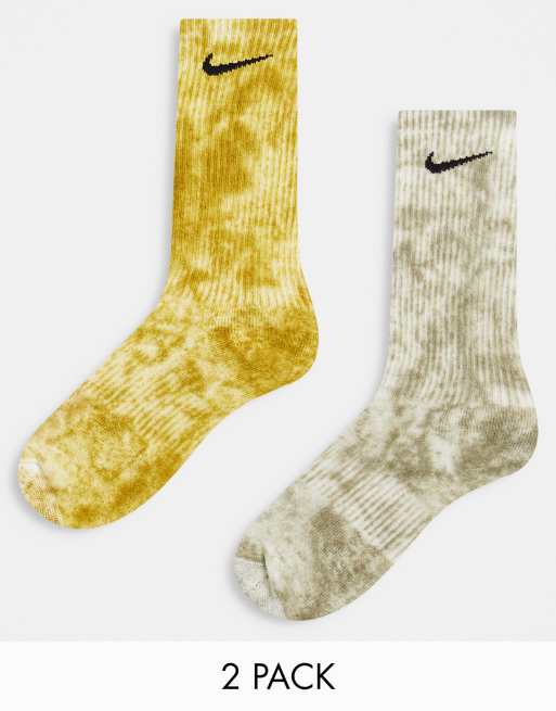 Nike Everyday Plus Cushioned tie dye 2 pack crew socks in gray and beige