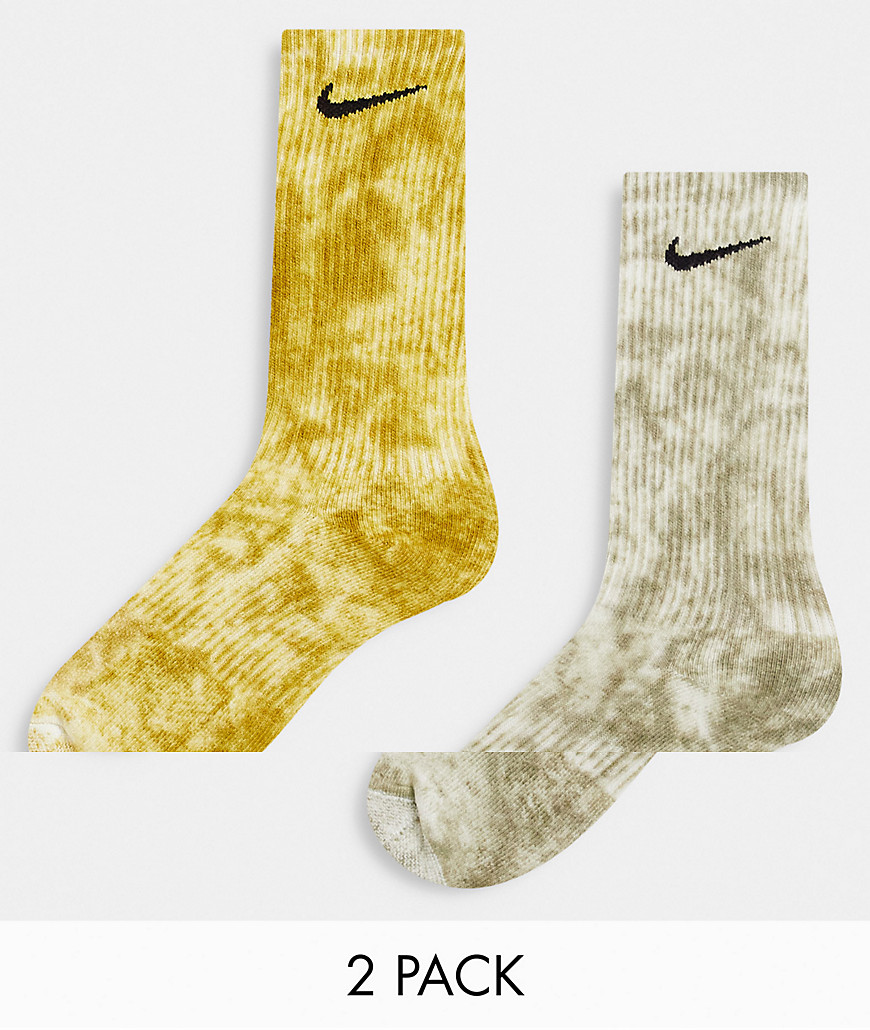 Nike Everyday Plus Cushioned tie-dye socks in gray/beige 2 pack-Multi