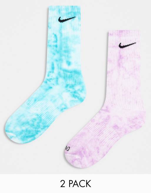 Nike – Everyday Plus – Zestaw 2 par skarpetek z efektem tie-dye w kolorach niebieskim i fioletowym