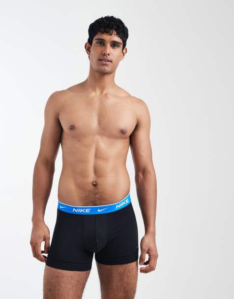 Nike – Everyday – Svarta boxershorts i stretchig bomull med blå och olivgröna midjeband, 2-pack - view 1