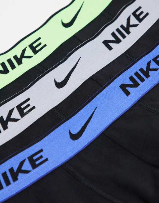 Nike – Everyday – Svarta, stretchiga boxerkalsonger i bomull med grå/gröngula/blå midjeband, 3-pack, 3 av 4