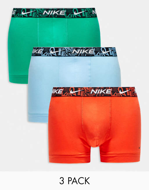 Nike – Everyday – Zestaw 3 par bokserek z bawełny ze stretchem w kolorze pomarańczowym/ niebieskim/ zielonym