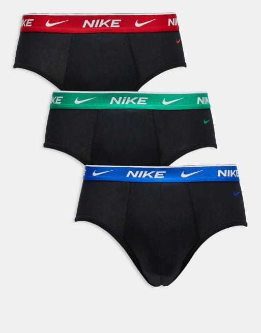 Nike – Everyday – Zestaw 3 par czarnych slipów z elastycznej bawełny z kolorowym paskiem w talii