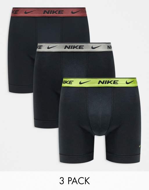 Nike – Everyday – Zestaw 3 par elastycznych bawełnianych bokserek z kontrastową taśmą w pasie w kolorze żółtym/ szarym/ brązowym