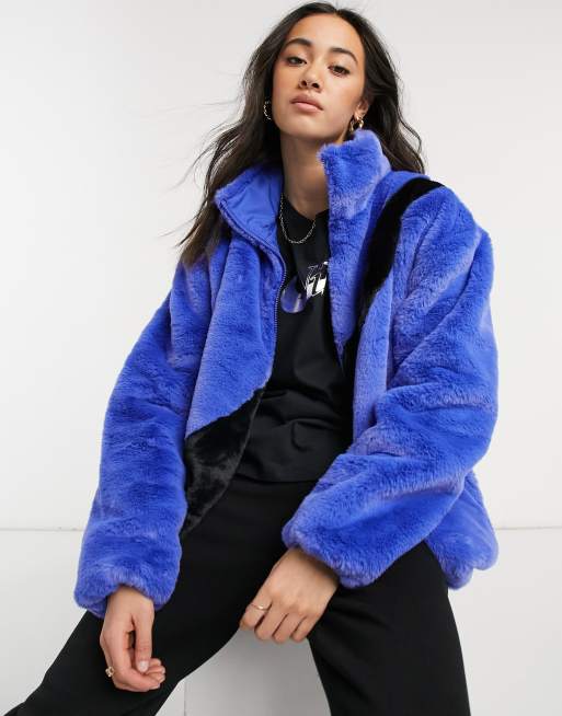 Plus Size Navy Blue Faux Fur Oversized Jacket