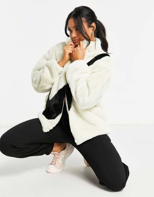 Nike BIG SWOOSH FAUX FUR JACKET White - SAIL