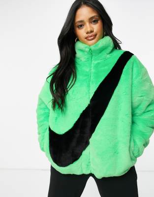 nike big swoosh faux fur jacket