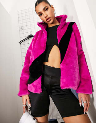 swoosh faux fur jacket