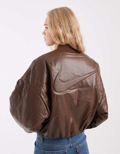 Nike faux leather bomber jacket in brown - view 1