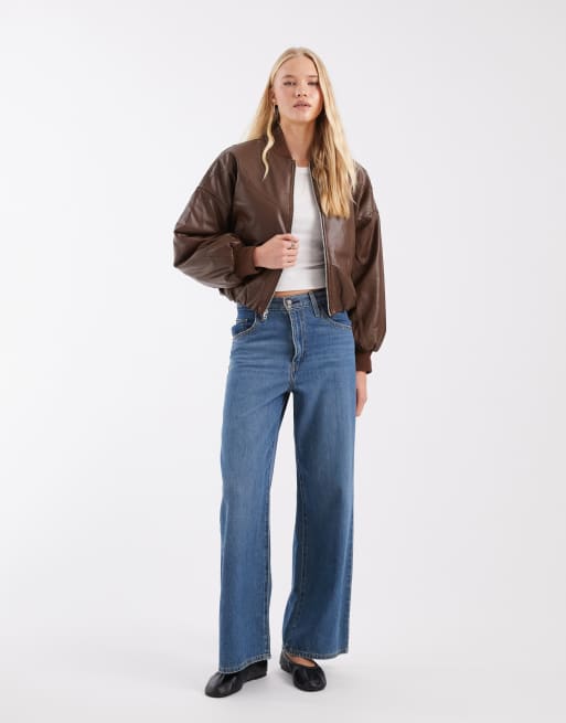 Nike faux leather bomber jacket in brown, 3 of 4