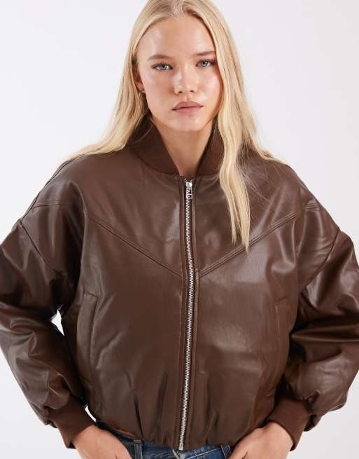 Nike faux leather bomber jacket in brown, 4 of 4