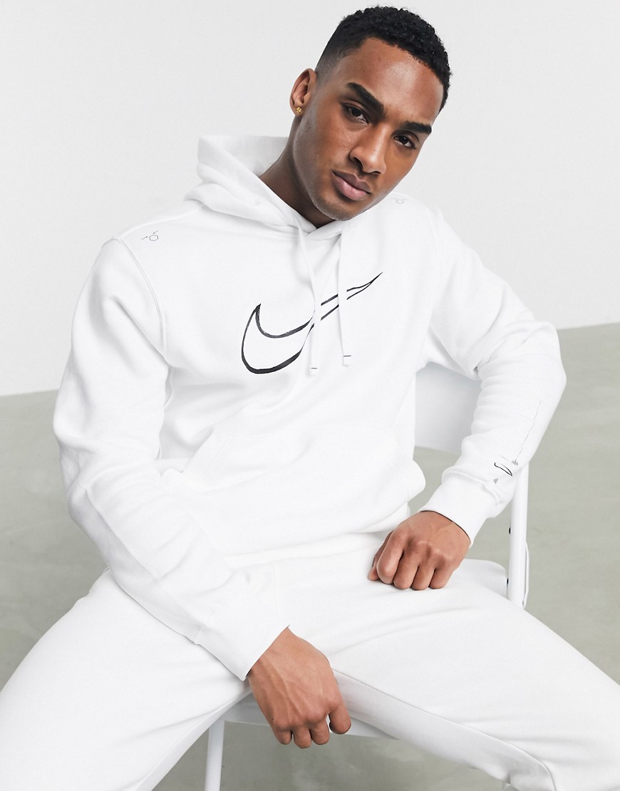 Nike - Felpa con cappuccio bianca con logo grafico delineato-Bianco