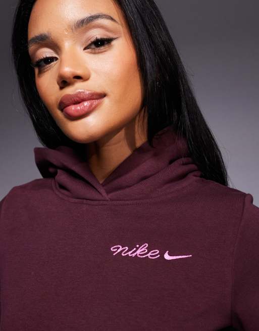 Nike - Felpa con cappuccio corta bordeaux con scritta del logo, 3 di 4