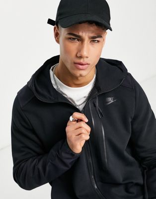 Nike tech fleece overlay zip thru hoodie in black - ASOS Price Checker