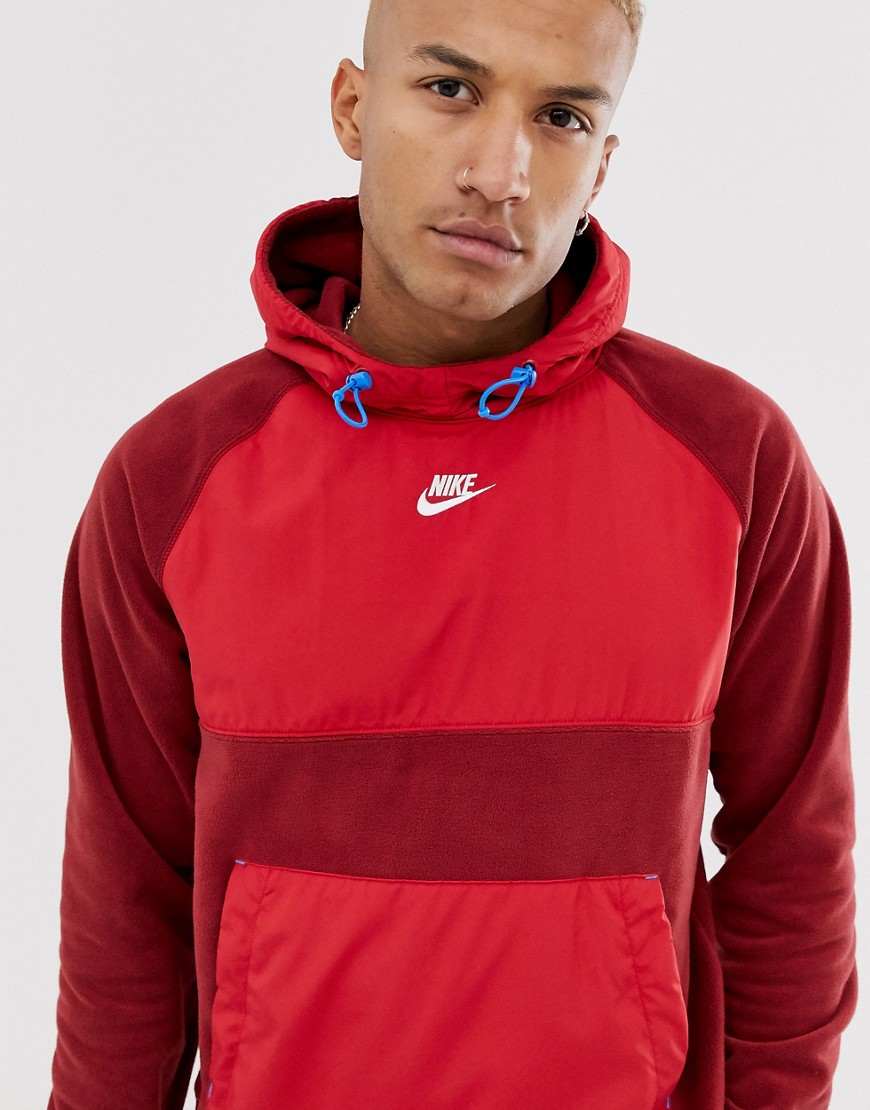 Nike - Felpa con cappuccio invernale in pile con sezioni in nylon rossa-Rosso