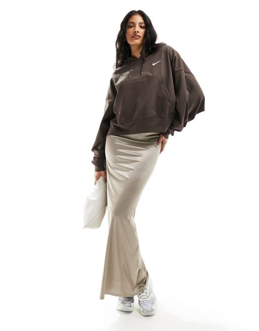 Nike - Felpa con cappuccio oversize in jersey marrone, 2 di 4