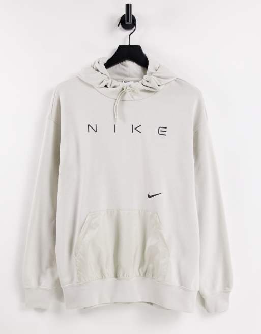 Nike - Felpa con cappuccio oversize in pile color osso chiaro con logo