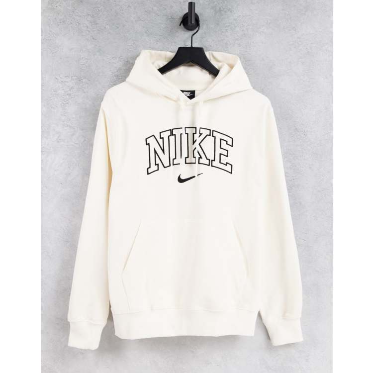 Nike Felpa con cappuccio oversize unisex in pile bianco sporco con logo vintage
