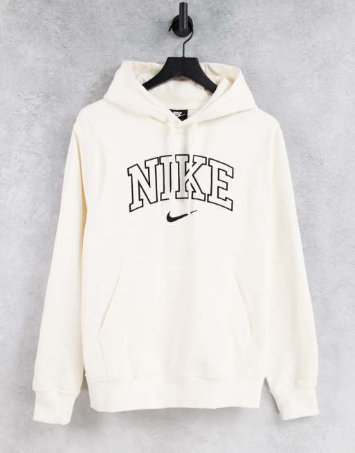 Nike Felpa con cappuccio oversize unisex in pile bianco sporco con logo vintage
