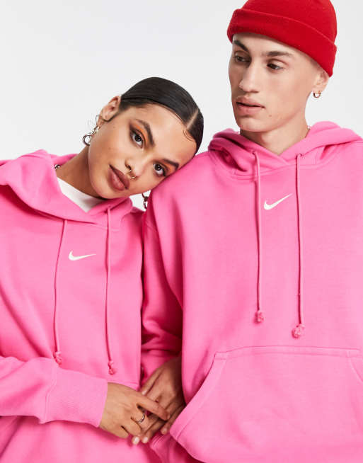 Nike Felpa con cappuccio unisex oversize rosa con logo piccolo