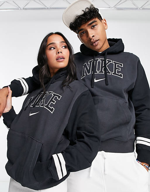 Nike - Felpa con cappuccio unisex rétro stile college nera e bianca
