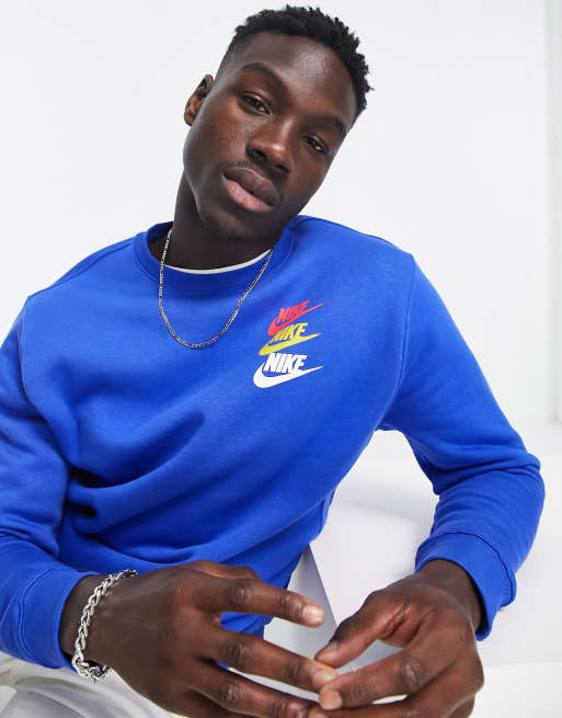 Nike - Felpa girocollo color game royal con logo multicolore