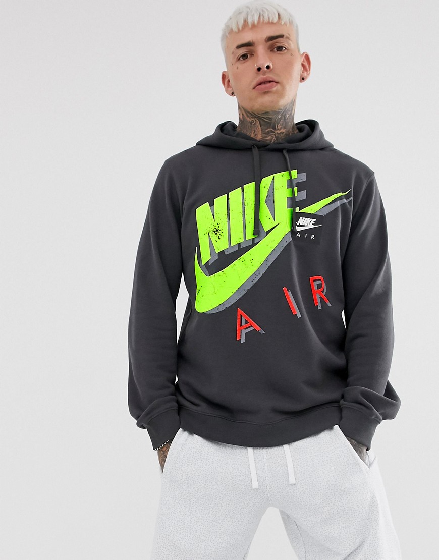 Nike - Felpa nera con cappuccio e logo fluo-Nero