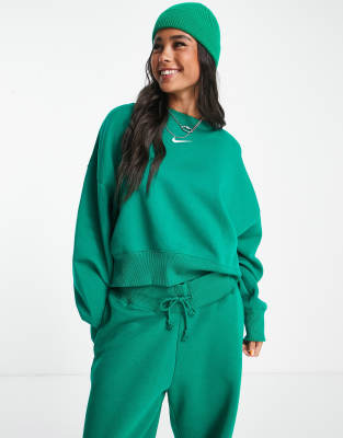 Nike - Felpa oversize taglio corto verde malachite con logo piccolo