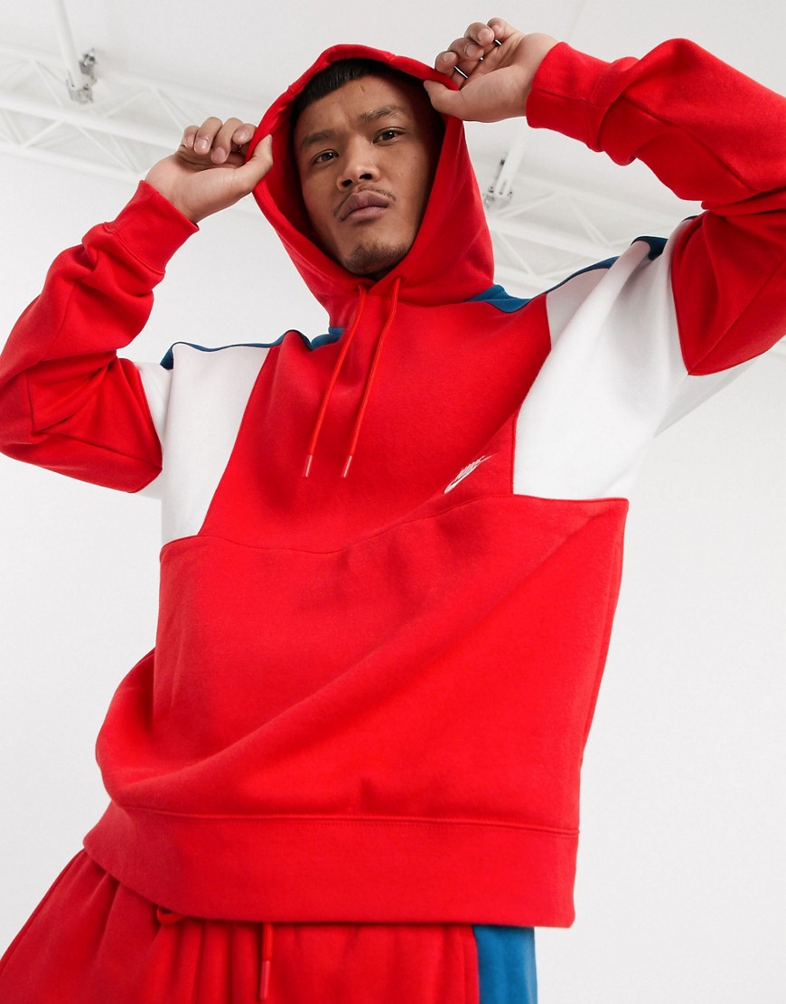 Nike - Felpa rossa color block con cappuccio-Rosso