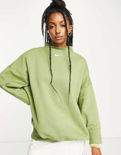 Nike - Felpa super oversize accollata verde alligatore con logo piccolo