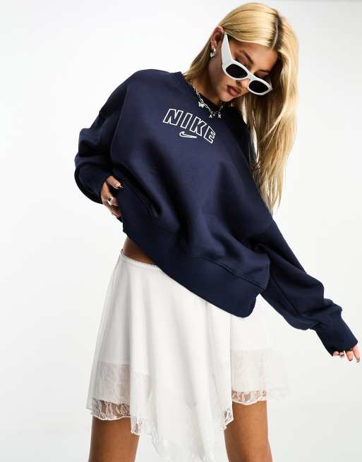 Nike - Felpa taglio corto oversize blu navy ossidiana stile college