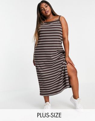 Nike Femme Plus ribbed maxi dress in brown stripe - ASOS Price Checker