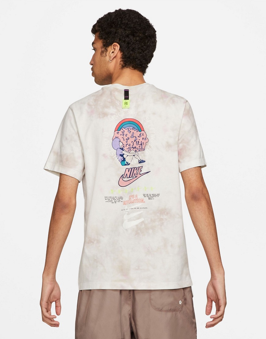 Nike Festival tie-dye graphic back print T-shirt in sand-Brown