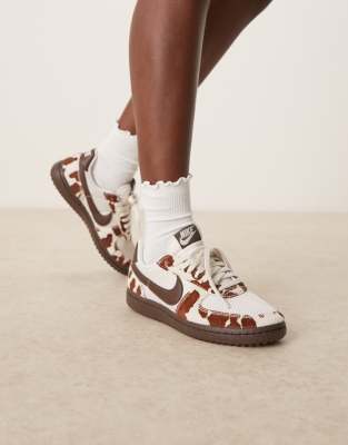 Nike Field General unisex trainers in white and cow print