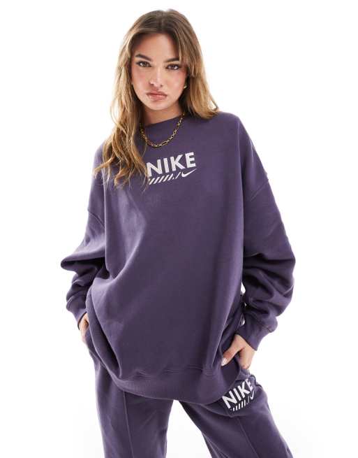 Nike – Fioletowa bluza oversize z grafiką z logo Swoosh