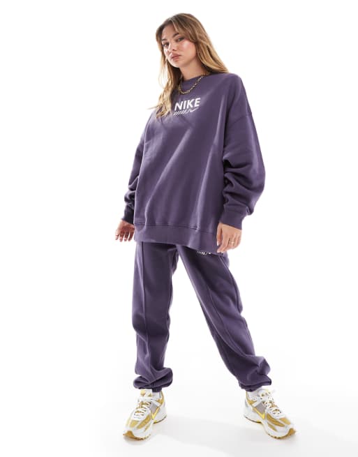 Nike – Fioletowa bluza oversize z grafiką z logo Swoosh, 3 z 4