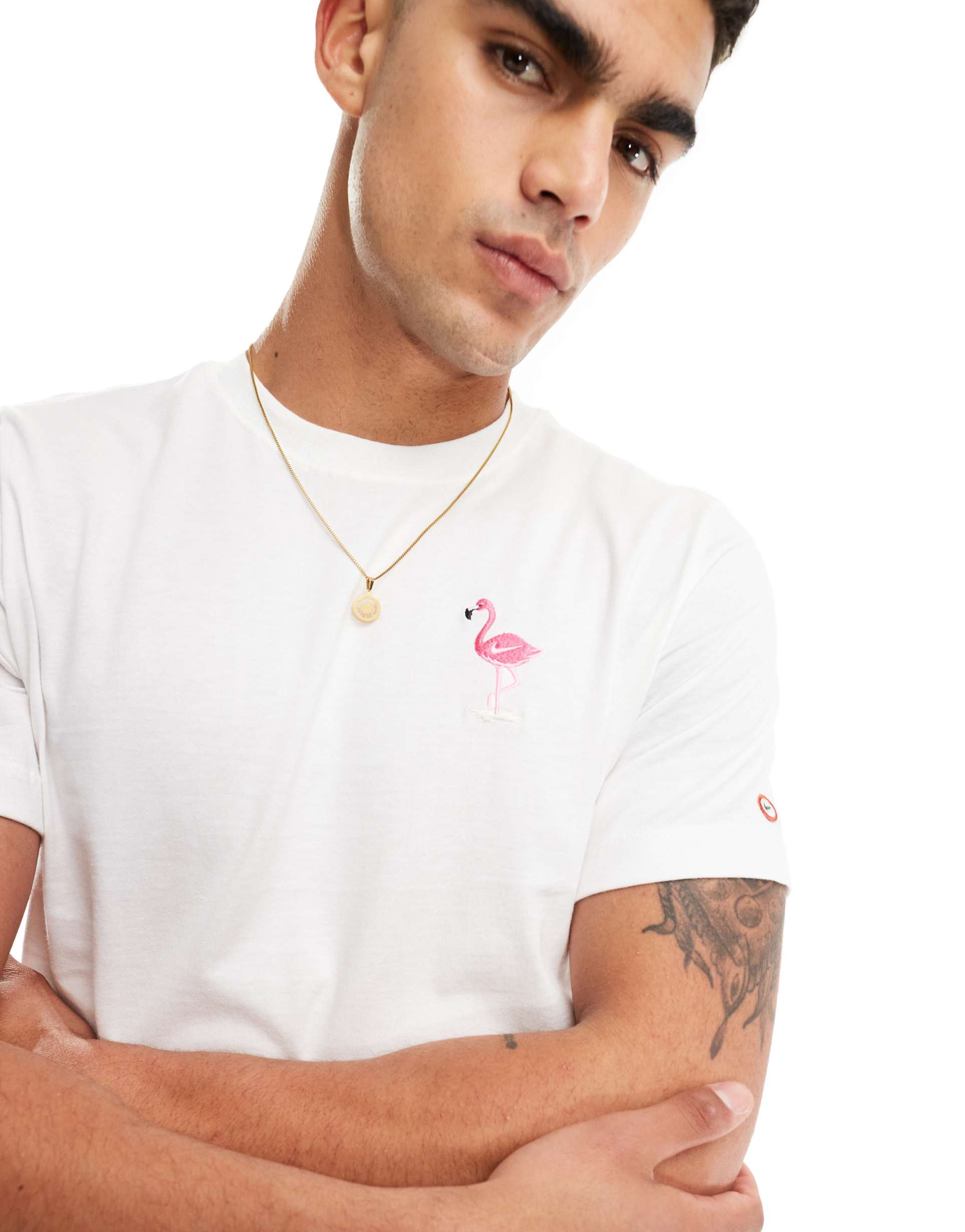 nike flamingo embrodied t-shirt in white