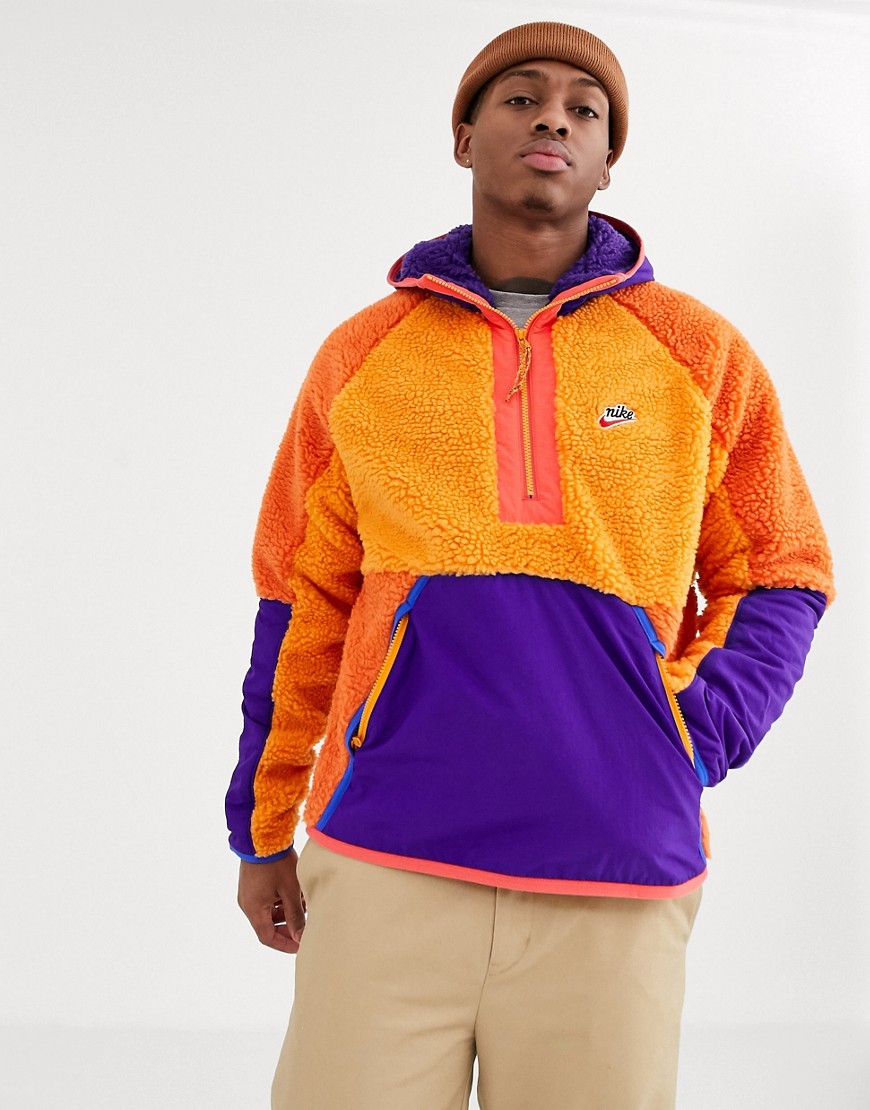 Nike - Fleece over het hoofd te trekken winterjack met korte rits in oranje en paars