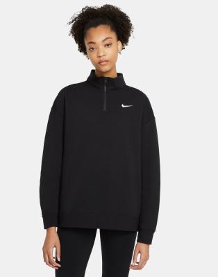 Nike Mini Swoosh Oversized 1/4 Zip Sweatshirt In Black In Black
