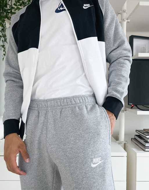 Nike fleece tracksuit in black and grey colourblock