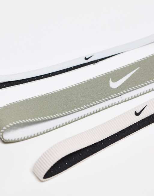 Nike - Flex Classic - Lot de 3 bandeaux larges - Rose clair/vert militaire clair/blanc, 2 de 3