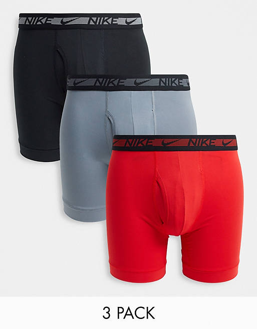 Nike Flex Micro 3 pack boxer briefs in red/grey/black